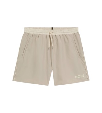 BOSS para hombre. 50514429 Bañador con Logo y Ribetes en Contraste beige (XL), Beachwear, Poliéster