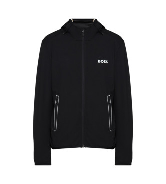 BOSS para hombre. 50542948 Sudadera con capucha y cremallera en tejido de gabardina negro (M), Casual, Poliamida