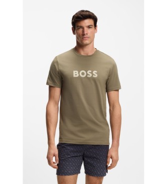 BOSS för män. 50491706 Bomullsstickad T-shirt med grönbrunt logotryck (XXL), Casual, Kort ärm
