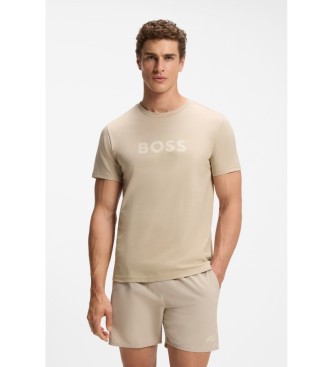 BOSS para hombre. 50491706 Camiseta en punto de algodón con logo estampado beige (XL), Casual, Manga corta