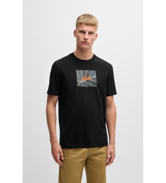 BOSSvoor mannen. 50535112 Injungle T-shirt zwart (L), Casual, Katoen, Korte mouwen