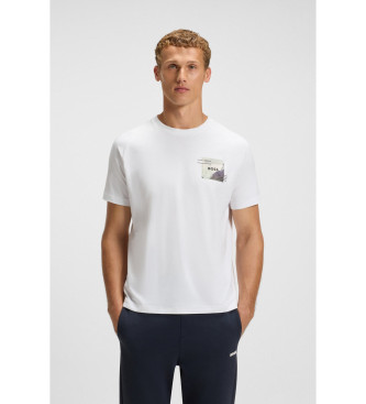 BOSSvoor mannen. 50548093 Tee streep zone wit (XL), Casual, Polyester, Korte mouwen