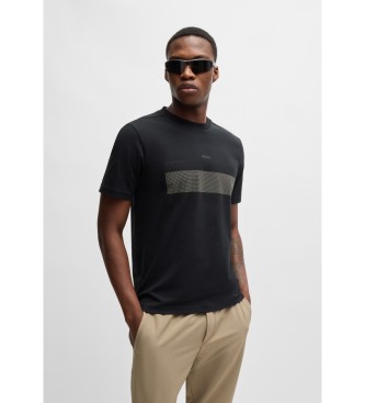 BOSS para hombre. 50525224 Camiseta regular fit de algodón elástico con diseño de bandera Negro (XXL), Casual, Manga corta