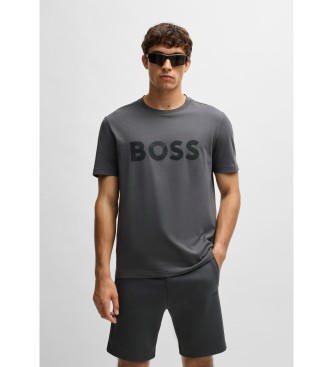 BOSS para hombre. 50530990 Camiseta de punto de algodón con logo grande gris (M), Casual, Manga corta