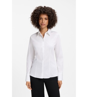 HUGO para mujer. 50554568 Camisa Slim Fit Sarga blanco (38), Casual, Algodón, Clásico, Manga larga
