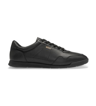 BOSS para hombre. 50542099 Zapatillas de piel Titanium negro (42), Plano, Cordones, Casual