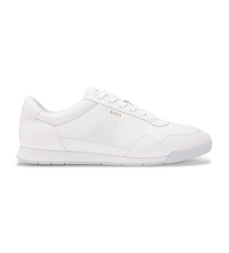 BOSSvoor mannen. 50542099 Titanium leren schoenen wit (39), Leer, Plat, Veters, Casual