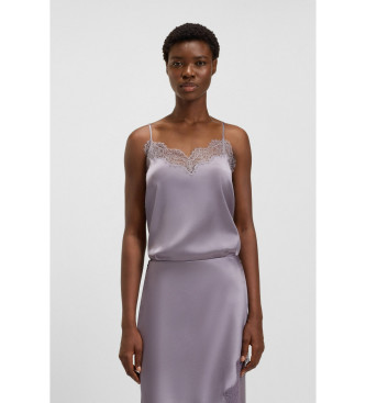 BOSS para mujer. 50548401 Top Satinado de encaje violeta (38), Casual, Lila, Poliéster