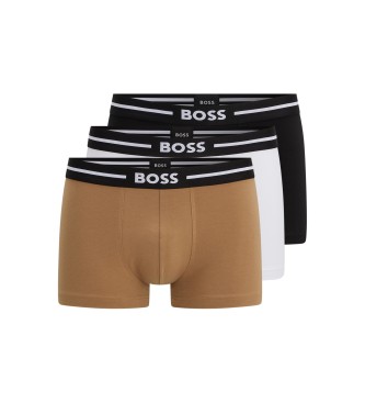 BOSS para hombre. 50479265 Pack 3 Bóxer Bold blanco, negro, marrón (L), Homewear, Algodón