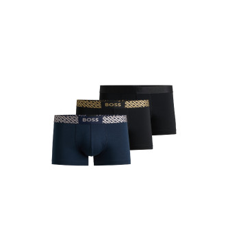 BOSS para hombre. 50524525 Set de 3 bóxers en algodón elástico con monogramas en las cinturas negro, azul (S), Homewear