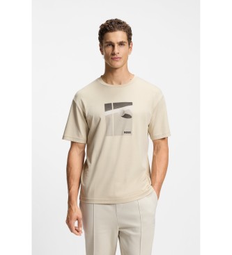 BOSS para hombre. 50554365 Camiseta Pima ilustración tenis beige (XL), Casual, Algodón, Manga corta