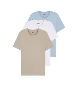 BOSS para hombre. 50532468 Set 3 Camisetas interior logo bordado azul, beige, blanco (XL), Casual, Algodón, Manga corta