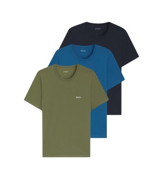 BOSS para hombre. 50532470 Set 3 Camisetas interior azul, verde (XXL), Casual, Algodón, Manga corta