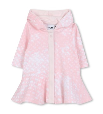 BOSS para niña. J52498 Vestido con Capucha rosa (12meses= 74cm), Casual, Algodón, Manga larga, moda infantil