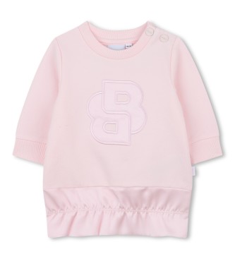 BOSS para niña. J52500 Vestido Ceremonia rosa (9meses= 71cm), Casual, Algodón, Manga larga, moda infantil