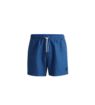 BOSS para hombre. 50518968 Bañador con etiqueta con logo y motivo integral de temporada azul (M), Beachwear, Poliéster