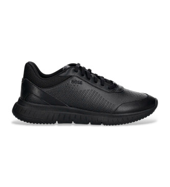 BOSS para hombre. 50548718 Zapatillas de piel deportivas negro (42), Plano, Cordones, Casual