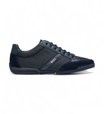 BOSS para hombre. 50498265 Zapatillas de piel Saturn marino (40), Plano, Cordones, Casual