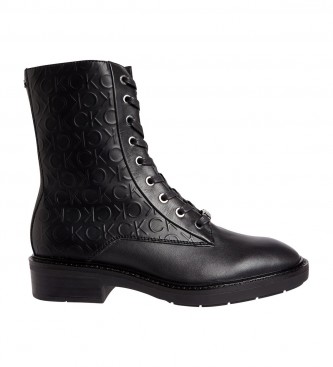 Calvin Kleinvoor vrouwen. HW0HW01292 Rubberzool Combat leren laarzen zwart (40), Leer, Plat, Veters, Ritssluiting, Casual