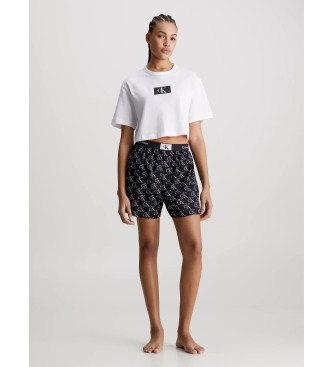 Calvin Klein para mujer. 000QS7180E Conjunto de pijama con pantalones cortos blanco, negro (S), Homewear, Manga corta, Algodón Orgánico, Sos