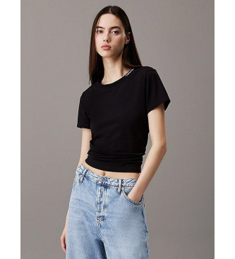 Calvin Klein Jeans para mujer. J20J225540 Camiseta con logo en el cuello negro (L), Casual, Manga corta, Algodón Orgánico, Sostenible