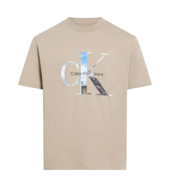 Calvin Klein Jeans para hombre. J30J327483 Camiseta de manga corta con monograma beige (L), Casual, Algodón Orgánico, Sostenible