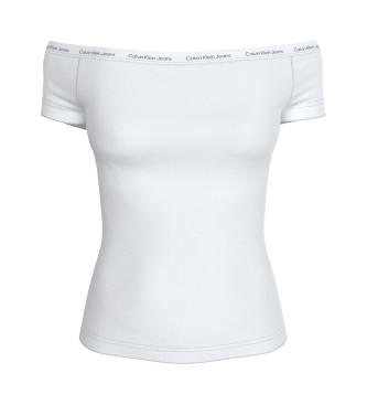 Calvin Klein Jeans - pour femme. t-shirt ?lastique avec logo blanc