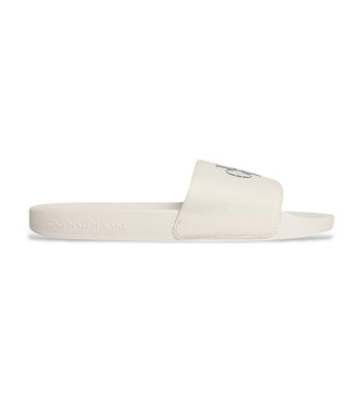 Calvin Klein Jeans para hombre. YM0YM01367 Chanclas de lona con logo blanco (46), Plano, Ninguno, Beachwear