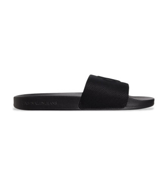 Calvin Klein Jeansvoor mannen. YM0YM01282 Canvas teenslippers met zwart logo (44), Plat, Geen, Strandkleding