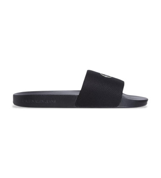 Calvin Klein Jeans para hombre. YM0YM01367 Chanclas de lona con logo negro (45), Plano, Ninguno, Beachwear