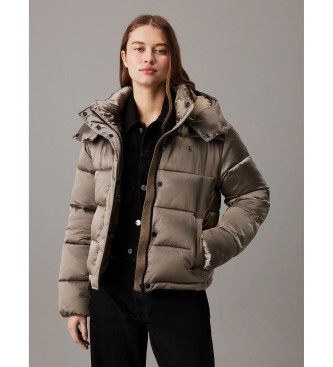 Chaqueta de plumas de satén brillante verde (L), Casual, Nylon reciclado