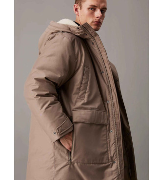Parka con relleno de nailon y algodón beige (S), Marrón, Casual, Algodón Orgánico, Sostenible