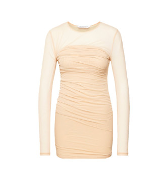 Vestido Layered Mesh beige (XS), Casual, Fiesta, Manga larga, Poliéster Reciclado, Calvin Klein Je