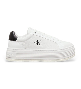 Calvin Klein Jeans para mujer. YW0YW01766 Zapatillas de piel Bold Flatf blanco (37), 3 a 5cm, Cordones, Casual
