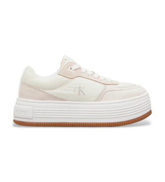 Calvin Klein Jeans para mujer. YW0YW01742 Zapatillas de piel Bold Flatf mix blanco roto (39), 3 a 5cm, Cordones, Casual