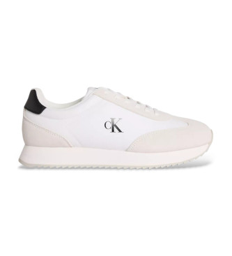 Calvin Klein Jeans para hombre. YM0YM01325 Zapatillas de Piel Retro Runner blanco (44), Plano, Cordones, Casual