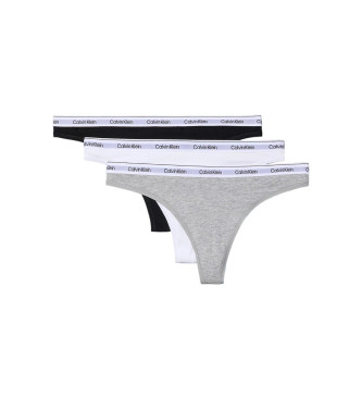 Calvin Klein para mujer. 000QD5209E Pack de 3 tangas Modern Logo blanco, negro, gris (S), Homewear, Algodón, Calvin Klein outlet 2024.