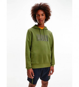 Calvin Klein para homem. Camisola de camisola Hoodie e logotipo verde