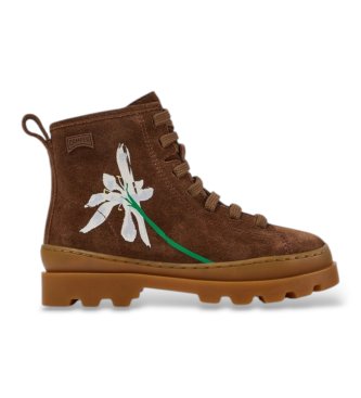 Camper Damen Braun Für K900179-037 Wildleder-Stiefeletten Twins (37), Flach, Schnürung, Reißverschluss, Lässig
