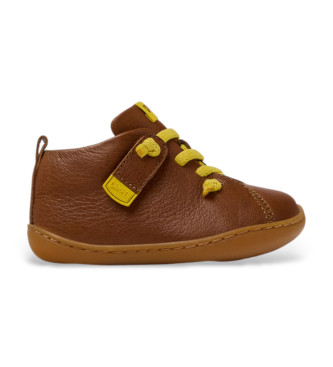 Camper unisex para niños. 80153-116 Botines de Piel Peu marrón (23), Plano, Cordones, Casual, moda infantil