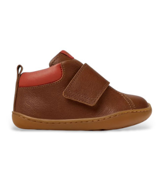 Camper unisex para niños. K900386-001 Botines de piel Peu marrón (25), Plano, Velcro, Casual, moda infantil