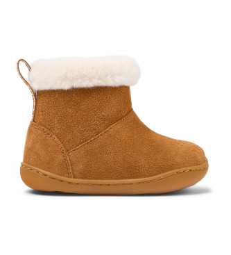 Camper unisex para niños. K900388-001 Botines de piel Peu marrón (25), Plano, Cremallera, Casual, moda infantil