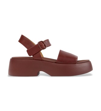 Camper para mujer. K201659-012 Sandalias de Piel Tasha marrón (38), 3 a 5cm, Hebilla, Casual, Burdeos