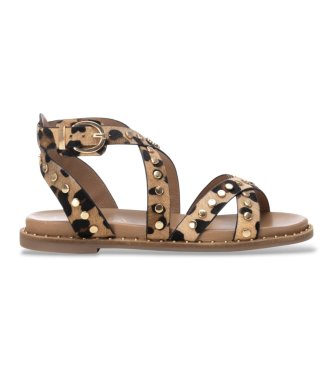 Carmela para mujer. 16239302-LEOPARDO Sandalias de Piel 162393 marrón (36), Plano, Hebilla, Casual, Animal print