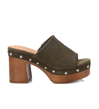 Carmelavoor vrouwen. 16060504-KAKI Leren sandalen 160605 groen (40), 5 tot 8 cm, Suède, Geen, Casual
