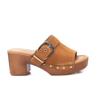 Carmelavoor vrouwen. 16073601-CAMEL Leren klompen 160736 bruin (36), Leer, 5 tot 8 cm, Suède, Geen, Casual