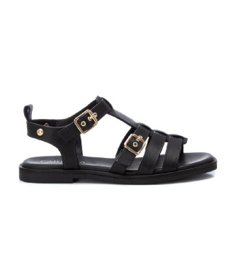 Carmelavoor vrouwen. 16139803-NEGRO Leren sandalen 161398 zwart (38), Leer, Plat, 1 tot 3 cm, Gesp, Casual