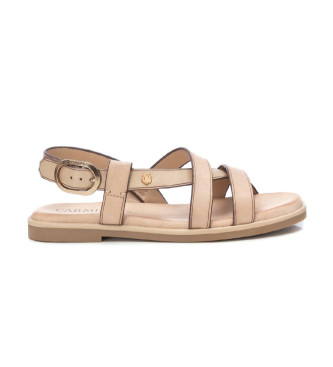 Carmelavoor vrouwen. 16139901-BEIGE Leren platte sandalen 161399 beige (40), Leer, Bruin, Casual