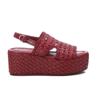 Carmelavoor vrouwen. 16163605-BURDEOS Leren sandalen 161636 kastanjebruin (36), Leer, Rood, 5 tot 8 cm, Gesp, Casual, Granaatappel