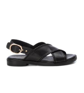 Carmelavoor vrouwen. 16220102-NEGRO Leren sandalen 162201 zwart (36), Leer, Plat, Gesp, Casual